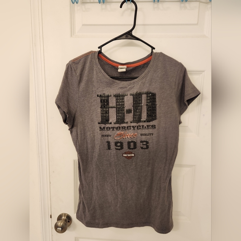 Harley Davidson Womens Shirt Size L Prince George Virginia Grey Colonial #QQ1038